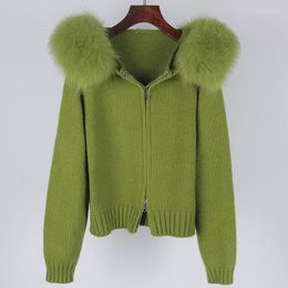 Women's Fur Autumn/Winter Casual Hooded True Coat Wool Collar Fashion Versatile Knitwear With Overlay