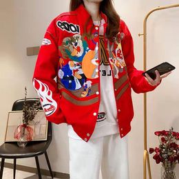 Women's Trench Coats Autumn Winter Jacket Embroidery Long Sleeve American Baseball Jersey Hip Hop Men's Loose Jackets Vintage Outwear