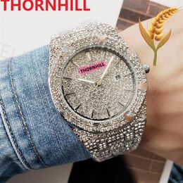 High Quality ICE Out Hip Hop Men's Leisure Diamonds Watches 42mm Stainless Steel Quartz Wristwatch Rose Gold Calendar Gold Br3059