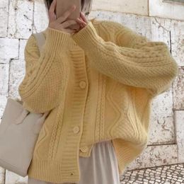 Women's Sweaters Yellow Long Knitted Cardigan Women Crochet 2023 Spring Autumn Winter Jumper Khaki Outerwear Y2k Sweater Coat Jacket