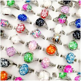 Band Rings Fashion 30Pcs/Lot 100% Natural Gemstone Band Ring Vintage Sier Shell Broken Metal Finger Rings Fit Women And Men Charm Jewe Dh17G