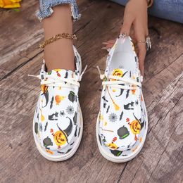 Fashion wholesale women's shoes Oversized Spring and Autumn Halloween Elements Pumpkin Print Ghost Skull Head Canvas Shoes Casual Shoes Single Shoes