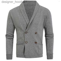 Men's Sweaters Men's Sweaters Knitted Cardigan Men Sweater Spring Autumn Solid Colour Print Casual Double-breasted Long Sleeve Knitwear Jackets L230912