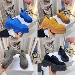 Designer shoes smfk sneakers leather platform casual shoes women platform shoe height increasing lace-up loafers Suede sneakers Brown black