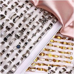 Band Rings Fashionable 30 Pcs/Lot Stainless Steel Rings Band Titanium Mix Style Golden Siery Men And Women Wedding Beautif Jewellery Cha Dh2Jg