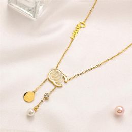 Luxury Design Necklace 18K Gold Plated Brand Stainless Steel Necklaces Choker Chain Crystal Letter Pendant Womens Wedding Jewellery 233J