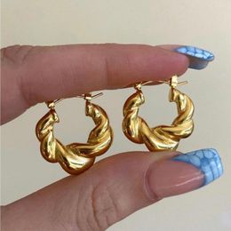 Hoop Earrings Stainless Steel Twisted For Woman 2023 Trending Round Earring Gold Colour Fashion Hoops Vintage Party Gift