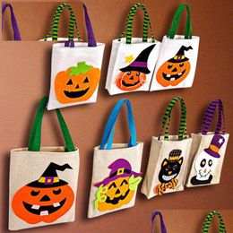 Party Decoration Halloween Canvas Fabric Reuseable Pumpkin Candy Bag Tote Gift Bags Handheld Festival For Kids Drop Delivery Home Gard Dhyhj