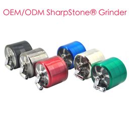 Wholesale Colourful Sharpstone Metal Hand Crank Tobacco Grinder 40MM/50MM/55MM/63MM Smoking Accessories Herb Grinders With Handle Herbal for smoking