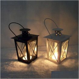 Candle Holders Wholesale Black/White Metal Iron Lantern Wedding Decoration Centrepieces Moroccan Lanterns Drop Delivery Home Garden Otqa6