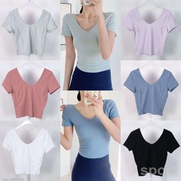 Lu Align Lu Lady Yoga V-Neck Tshirt Fitness Short Sleeved Women Running Sports Top Exercise Swiftly Tech Quick Dry Tee Running Slim Sexy Popular Vest Shirt Fashion