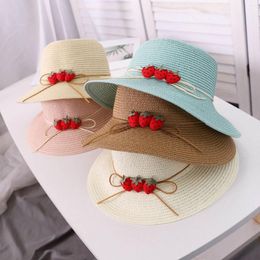 Wide Brim Hats 2023 Summer Est Child Girl Holiday Casual Beach Sun CapCute Strawberry Decoration Hat Straw Woven Outside Women