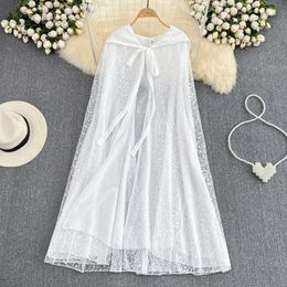 Casual Dresses Beach Sunscreen Clothing Loose Lace Cardigan Hooded Cape Embroidered Mesh Long Dress for Travel 2023 Summer