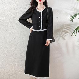 Work Dresses Elegant Women 2 Pieces Set Black Cardigan And Pencil Skirt Formal Office Lady Suit 2023 Autumn Winter
