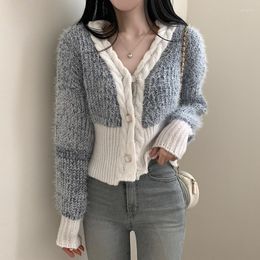 Women's Knits Chic Fashion Soft Wool Knitted Cardigan Women Autumn Winter Sweet Slim Sweater Cropped Crop Top