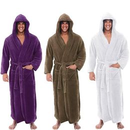 Men's Sleepwear Mens Bathrobe 2021 Winter Hooded Male Casual Long Sleeve Soft Housecoat Fashion Solid Colour Home Clothes Paja232n
