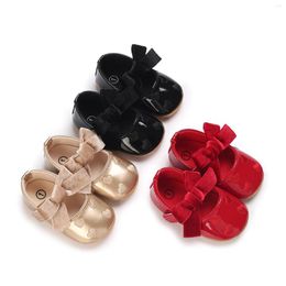 First Walkers FOCUSNORM 0-18M Infant Baby Girls Cute Crib Shoes Heart Pattern Bowknot Soft Sole PU Leather Flats