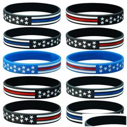 Chain Elastic 12Mm Sile Link Bracelet Sports Style Thin Blue Line Wristband Bracelets Independence Day Jewellery Drop Delivery Dhuse