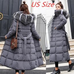 Women's Down Parkas winter jacket women's warm fashion bow belt fur collar coat long dress women's thick coat 230911