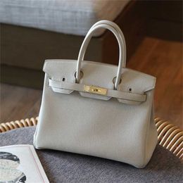 Designer Genuine Platinum Leather Bk Handbag 2024 Home Togo Manual Wax Line Lychee Pattern Portable Mother Bag Women's