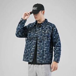 Men's Jackets Men's Jackets Denim Jacket Men Coat StreetStyle Hip Hop Bandana Paisley Pattern Jeans Spring Autumn Clothing Mens Outwear 2021 x0913 x0913