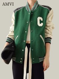 Women's Jackets Women Jacket Letter C Coats Baseball Uniform American Retro Tops Outdoor Sports Clothes High Quality Jackets Wool Tweed Coat 230912