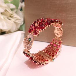 Luxury Colourful Women Rose gold BraceletItalian brand Charm Snake Body Style Pink Rhinesto Fashion and Popular Jewellery Designer Dazzling Gorgeous Design