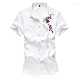 Men's Casual Shirts Man Shirt Summer High Quality Breathable Flower Embroried Camisa Masculina Male Plus Size Men Clothing 7XL