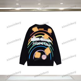 xinxinbuy Men designer Hoodie Sweatshirt 23ss Rainbow pattern print back long sleeve women Black green brown Grey white XS-2XL