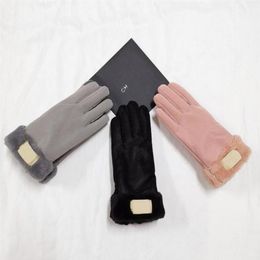 Luxury Designer High Quality Genuine Leather Gloves Fashion Brand Letter Printing Mens Womens Thicken Cashmere Fingers Mittens Win233o