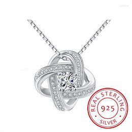 Pendants 925 Sterling Silver Forever Heart Zirconia Clover Flower Necklaces & For Women High Quality Sterling-silver-jewelry