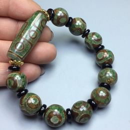 Green Jade 9 Eye Tibet Dzi Bead Bracelet Men Tibetan Buddhism Fengshui Agate Three Eyes Dzi Beads Lucky Amulet Bracelets