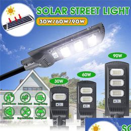 Outdoor Wall Lamps Solar Led Street Lamp 30W 60W 90W Lights Pir Motion Sensor Synchronization Waterproof Remote For Garden Square Pati Dhvfn