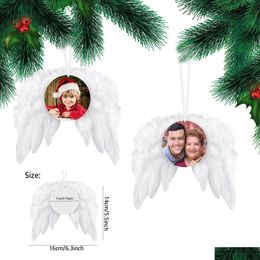 Christmas Decorations Feather Wings Sublimation Ornament Wooden Blanks Angel Wholesale Drop Delivery Home Garden Festive Party Supplie Dhh2X