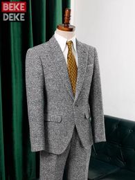 Men's Suits Blazers Autumn Mens Slim Fit Blazer Pants Two Piece Set Business Man Work Formal Suit High Quality Woolen Groom Wedding Dress Suit Sets 230912