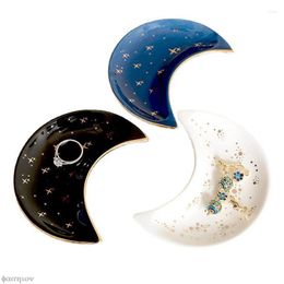 Decorative Figurines Ceramic Moon Shaped Small Jewellery Plate Earrings Necklace Ring Storage Tray Fruit Dessert Display Bowl