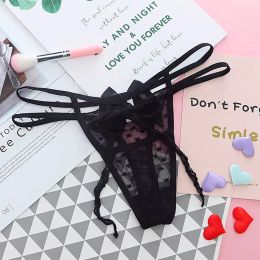 Strappy Waist See Through Panties Sexy Low Rise Lace Bowknot G Strings T Back Lingerie Women Underwear Clothing