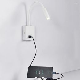 Wall Lamp 3W LED Light Flexible Gooseneck With Switch Bedside Reading USB Port Living Room Corridor Spotlight Fixtures