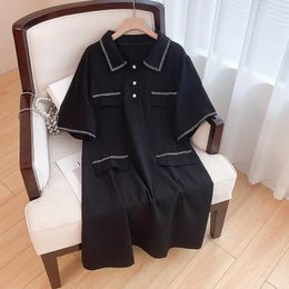 Plus Size Dresses 160Kg Women's Bust 160 Summer Loose Small Fragrant Short Sleeve Lapel Dress Black 6XL 7XL 8XL 9XL 10XL