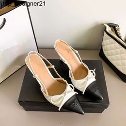 New 23ss Dress shoes Designer sandals kitten high heels bow tie toe Colour matching high heels fashion brand summer pointed back single womens high heels shoes