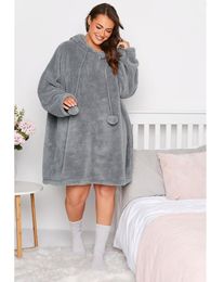 Plus Size Dresses Casual Autumn Winter Teddy Hoodie Dress Women Long Sleeve Pocket Front Loose Snuggle Clothing 5XL 6XL