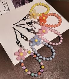 All-match Macaron Colour Colourful Acrylic Beads Mobile Phone Lanyard Japanese and Korean Ins Style Handmade Beaded Flower Mobile Phone Charm Wrist Strap