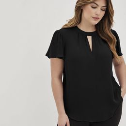 Women's Plus Size TShirt Keyhole Front Summer Elegant Blouse Women Short Ruffle Sleeve Loose Black Business Casual Chiffon Shirt 7XL 8XL 230912