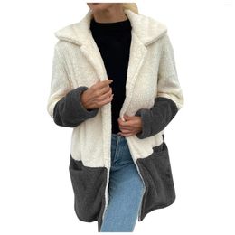 Women's Hoodies Warm Fleece Sweatshirts Autumn Winter Long Sleeve Plush Cardigan Jackets Sweatshirt Colour Block Coats Outwear