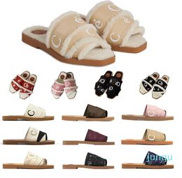 Women Woody Mules Flat Designer Canvas Slippers Shearling-lined Slides White Black Pink Fur Winter WomensShoes