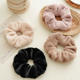 Women Warm Soft Hair Scrunchies Short Rabbit Fur Hair Rope Plush Elastic Hair Band Fluffy Ponytail Hair Ring Hair Accessories