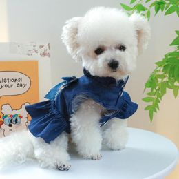 Dog Apparel Pet Clothes For Small Dogs And Cats Handsome Cute Bow Double Butterfly Denim Skirt Clothing