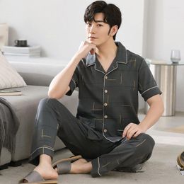 Men's Sleepwear 2023 Summer Cotton Pyjamas Set Short-sleeved Trousers Thin Young Middle-aged Pyjamas Home Set.