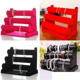 Jewelry Stand Black Veet 3-Tier Bracelet Watch Bangle Display Holder Storage Necklace Drop Delivery Packing Dhuyq