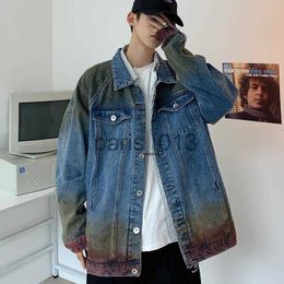 Men's Jackets Men's Jackets Loose Denim Jacket Male Female Tie-dye Gradient Coat Streetwear Korean Casual Couple Autumn Jean 2022Men's x0913 x0913